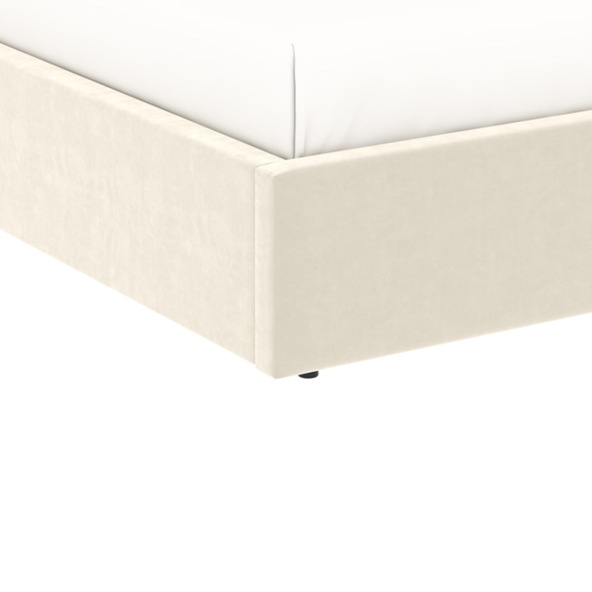 Détail pied de lit du lit coffre 160x200 cm velours beige ANTON