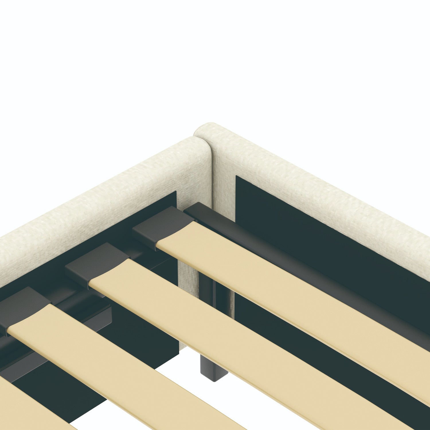 Détail du sommier du lit coffre plateforme 140x190 cm velours beige LANCE