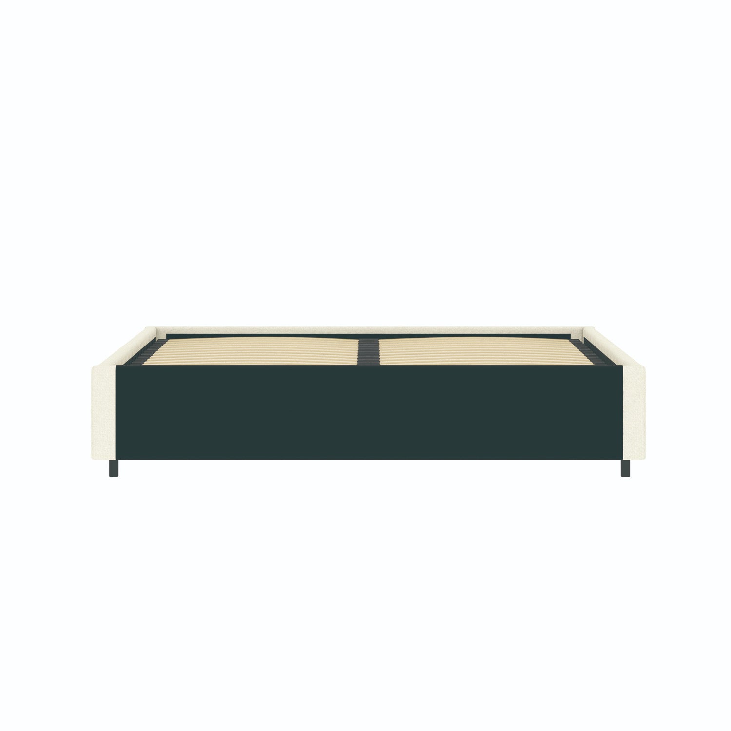 Vue de dos du lit coffre plateforme 140x190 cm velours beige LANCE