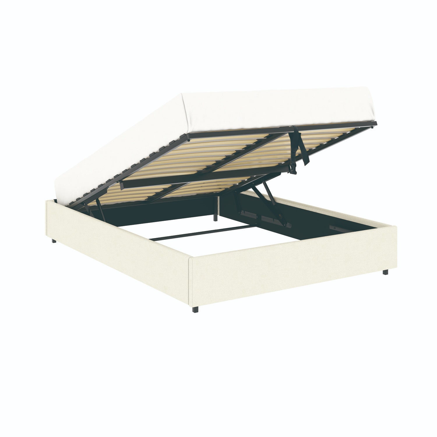 Vue d'ensemble du lit coffre plateforme 160x200 cm velours beige LANCE avec matelas (non fourni)