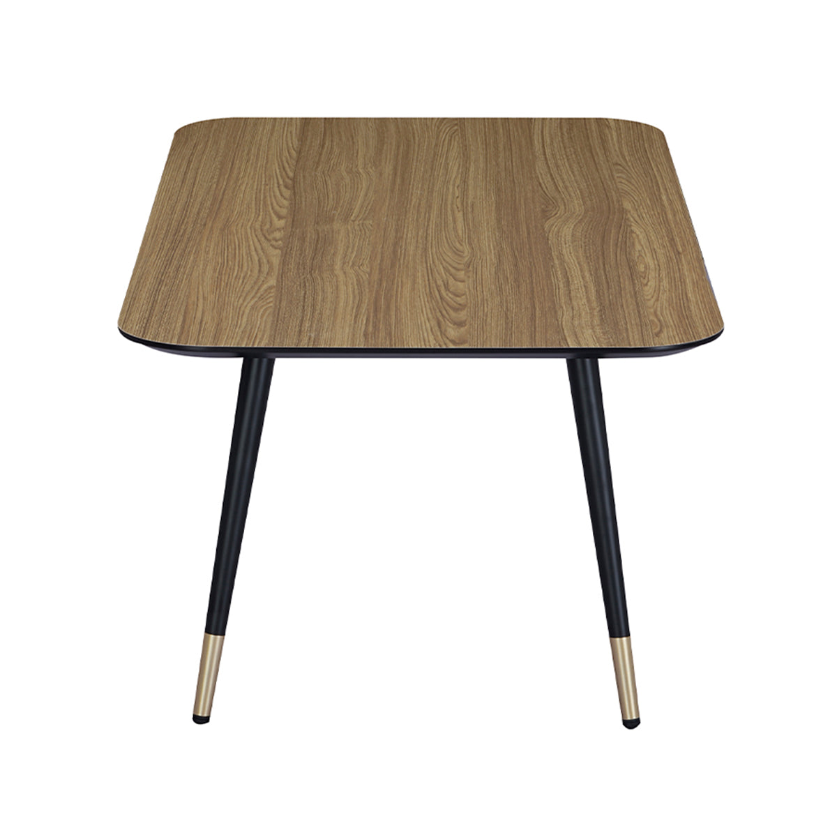 Vue de côté de la table basse rectangulaire MATIS dimensions 110 x 60 cm en finition mélaminé imitation chêne