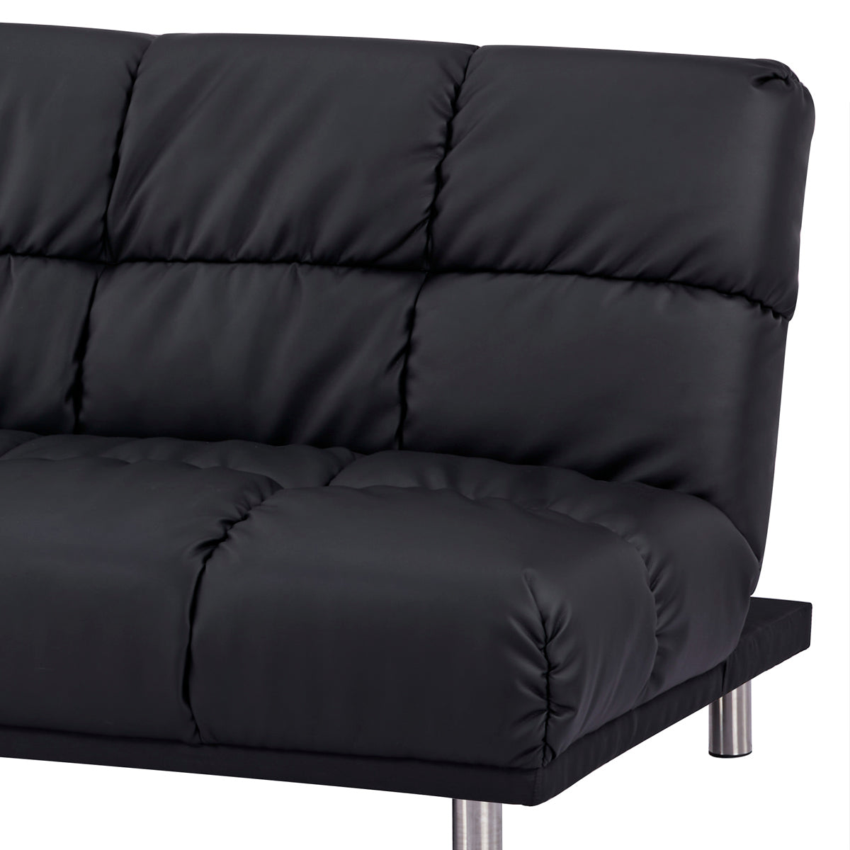 Détail du dossier de l’angle canapé-lit clic clac MELLOW 2 places + 1 place méridienne réversible gauche / droite en finition PU noire