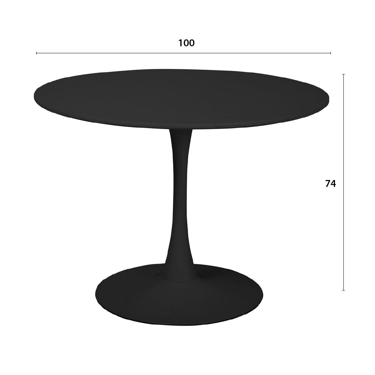 Détail des principales dimensions de la table TULIPS en finition laquée noire