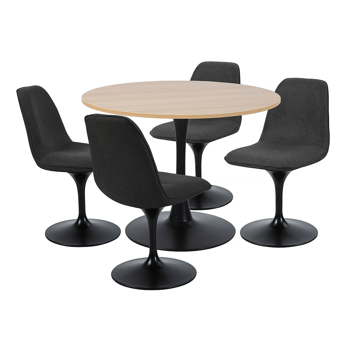 Vue d'ensemble de la table TULIPS en finition melamine chêne et pied métal noir