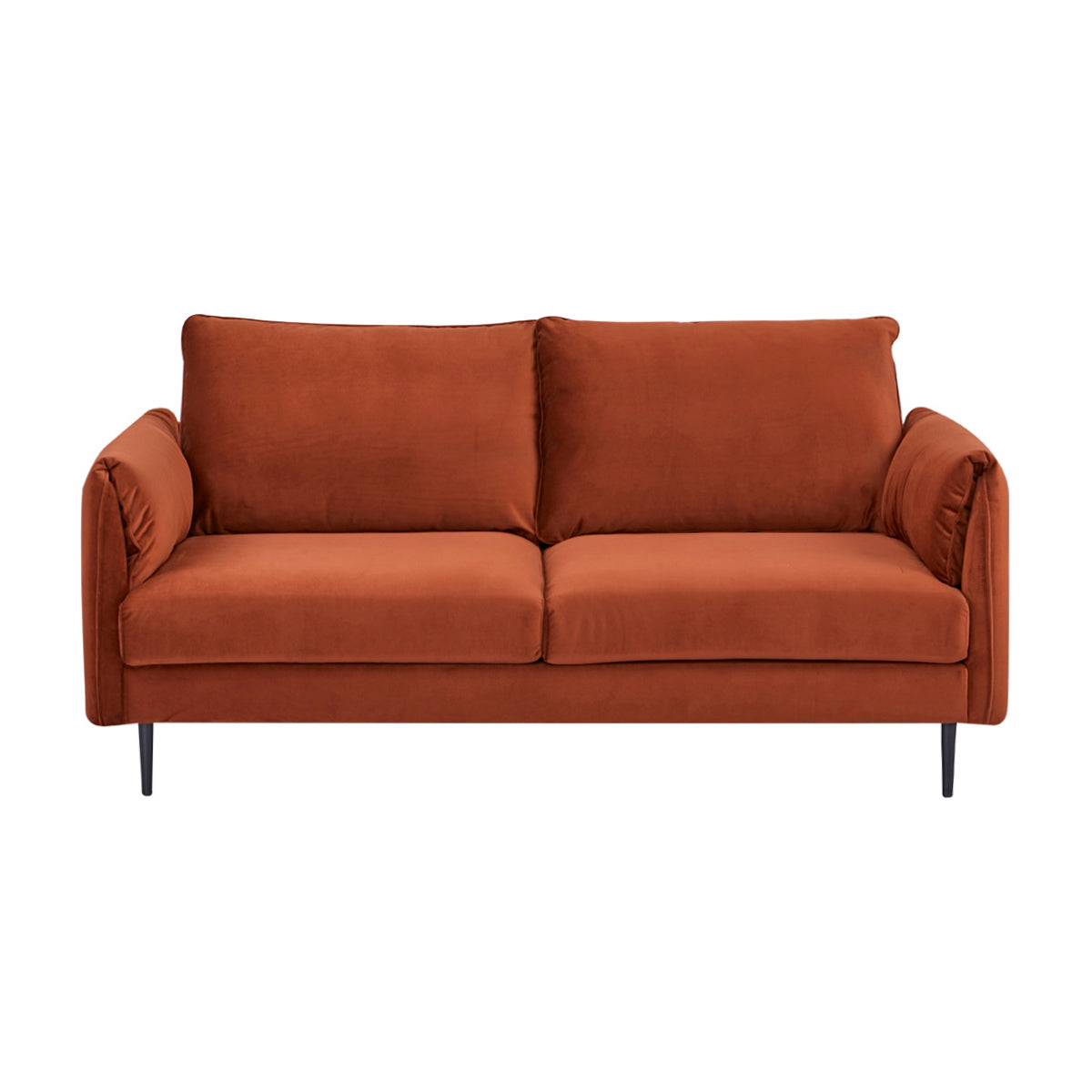 Vue de face du canapé 3 places YORK en finition velours terracotta