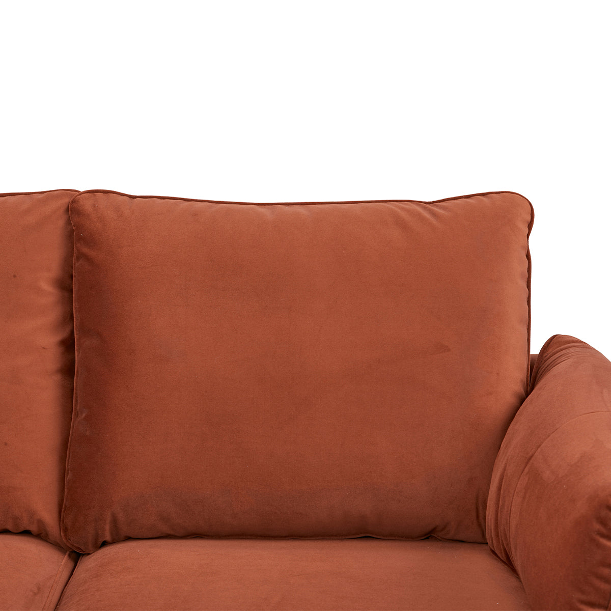 Détail du dossier du canapé 3 places YORK en finition velours terracotta